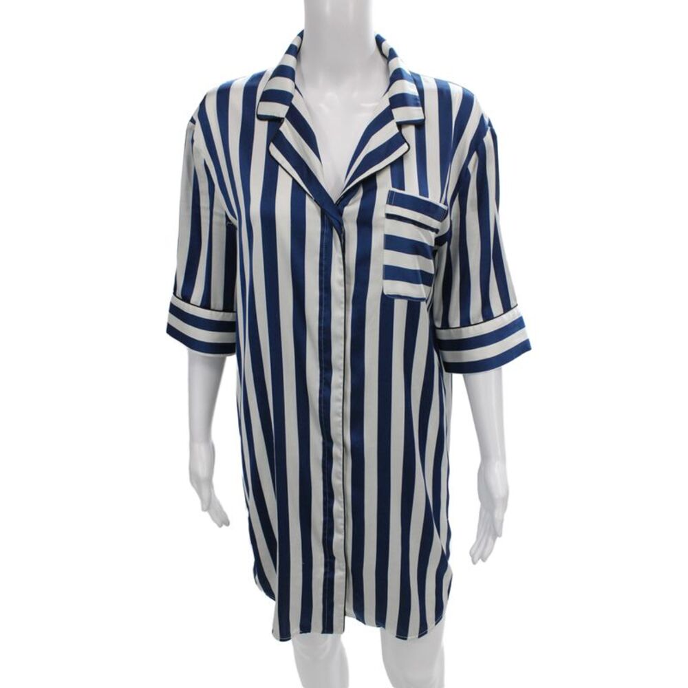 Bed To Brunch Womens Chemise Sleepshirt Blue Striped 3/4 Sleeve Size XS